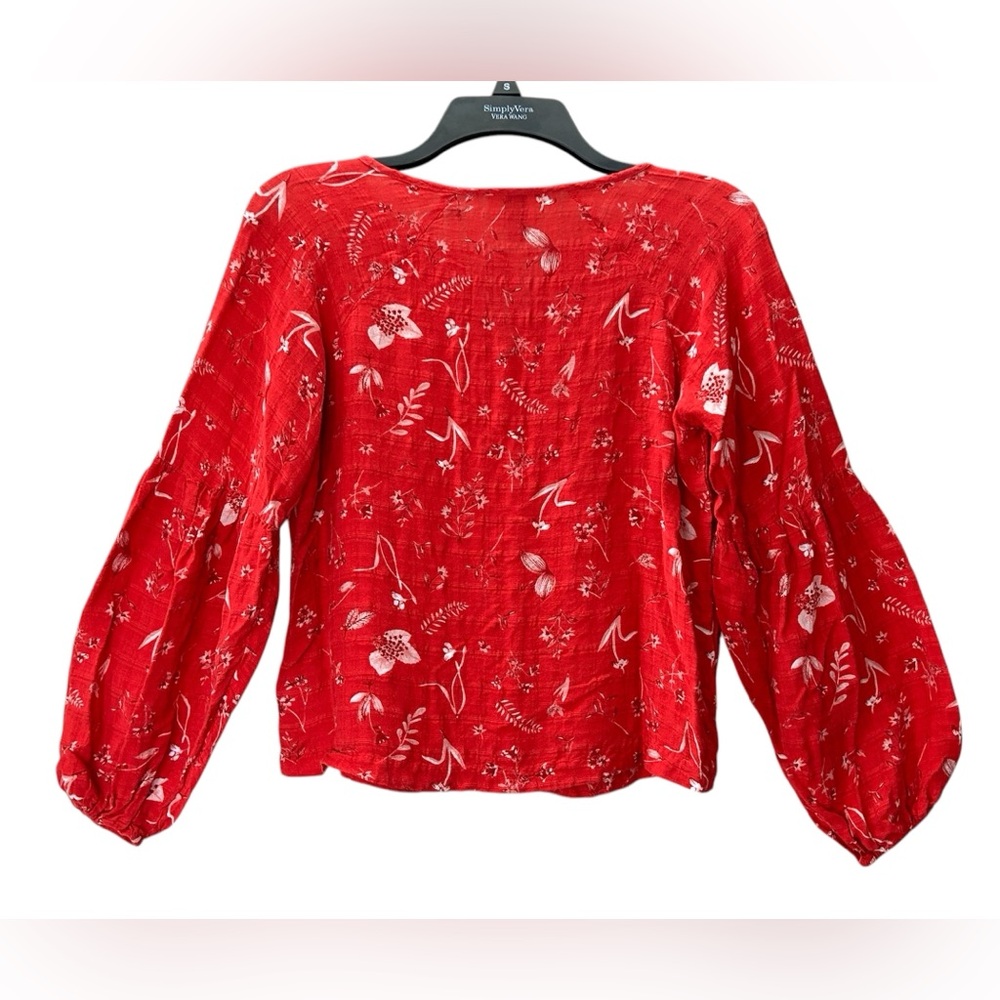 Universal Thread Red Floral Peasant Boho Long Sleeve Top Blouse Size XS - Picture 2 of 9